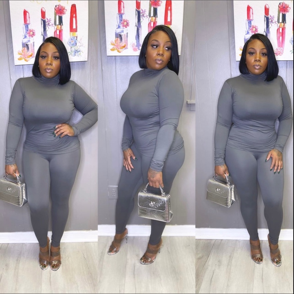 Smoke gray mock neck set